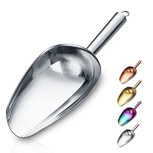 Berglander Stainless Steel Ice Scoop 6 OZ, Metal Ice Scooper For Ice Maker, Multipurpose For Candy Kitchen Bar Party Wedding Pet Animal Dog Food Scoop Beach Shovel (Silver) - color: 1. Silver