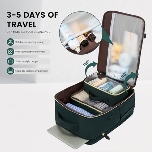 LOVEVOOK Travel Backpack for Women, 40L Carry On Backpack with 3 Packing Cubes,TSA Personal Item Travel Bag Airline Approved, Water Resistant Weekender Overnight Luggage Daypack, Fits 17 Inch Laptop - color: H-green-beige-black, size: Large - 17.3 Inch -
