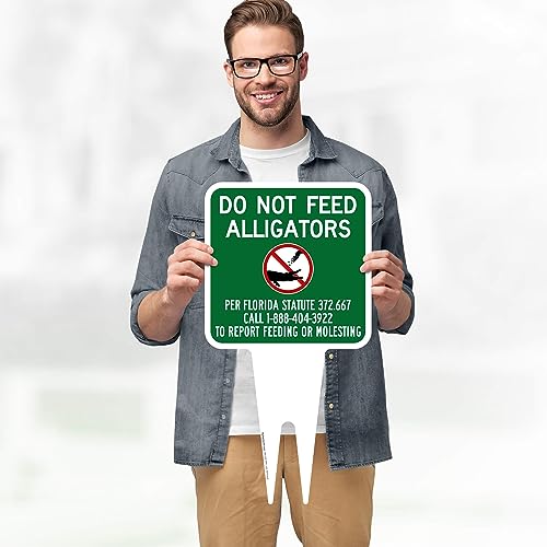 Do Not Feed Alligators Sign, 11"x21", Heavy Duty Integrated Ground Stakes, Indoor/Outdoor Use, Rust Free Aluminum Composite, Made in USA by My Sign center - color: Alligators, size: 11"x21"