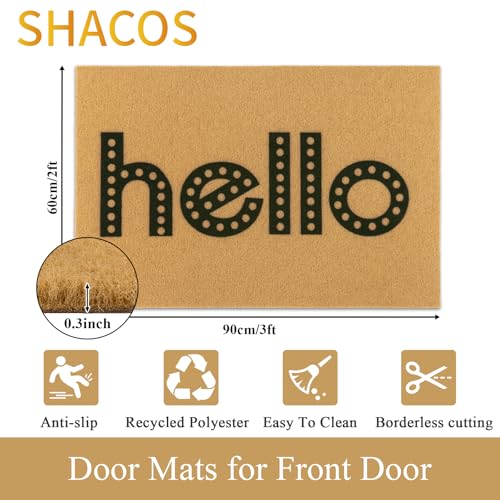 SHACOS 2x3ft Artificial Coir Door Mat, Hello | Non-Slip, Dirt Trapping, Low Pile 0.3", Welcome Doormat, Front Door Porch Entryway Patio Entrance - color: Hello, size: 2x3ft