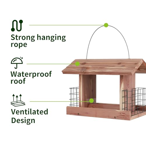 Solution4Patio US Cedar Hopper Bird Feeder for Outdoors Hanging, Handcrafted Wood Double Suet Cage & Clear View Windows, Squirrel-Proof Wild Bird Feeder for Cardinals, Finches, Chickadees - style: Rectangle