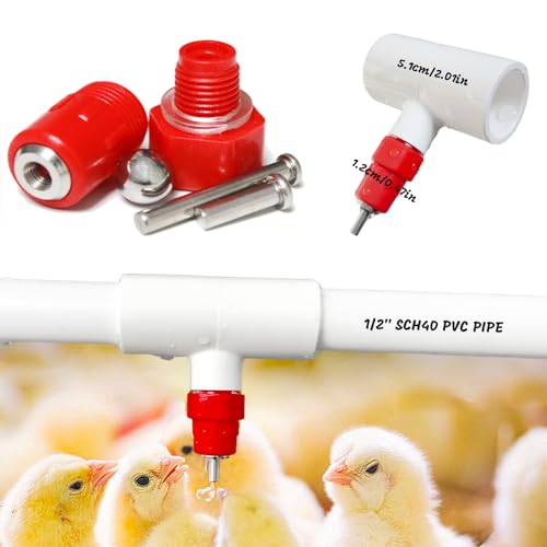 DIY Chicken Watering System - 1/2" PVC Tee Fittings and Chicken Waterer Nipples with PVC Pipe, Stainless Steel Hose, Automatic Chicken Waterer Feeder Kit for Chicken, Duck, Quail