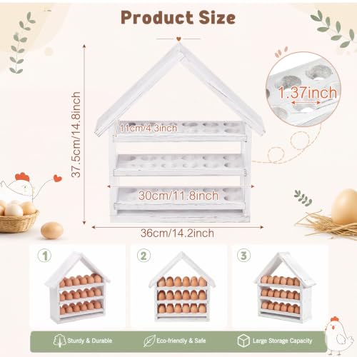 Wooden House Egg Holder Countertop,36 Hole,No Door,Whitewashed | 3 Tier, Pull out Fresh Egg Storage, Eggs Racks Basket, Counter Egg Organizer, Farmhouse Kitchen Deocrations Gift - color: Whitewashed, size: 36 Hole, style: No Door