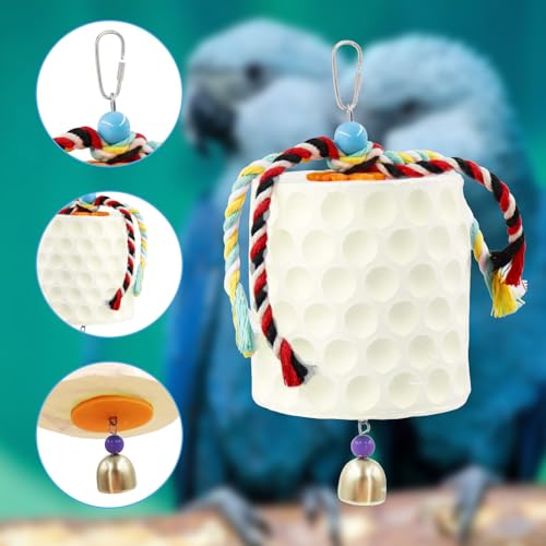 Extra Large Bird Chewing Toy, Parrot Beak Grinding Calcium Stone with Bells, Bird Cage Accessories, Cage Toys for Cockatiel Parakeet Parrot Budgies Rat Hamster Chinchilla Rabbit Bunny African Grey - color: White