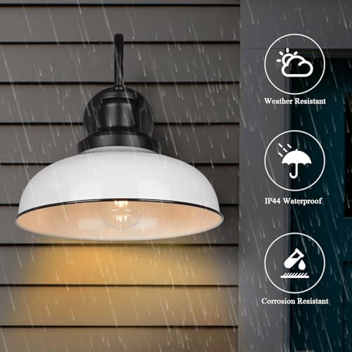 Outdoor Barn Lights, Rustic Outdoor Wall Sconces, Farmhouse Exterior Wall Mount Lights, Vintage Indoor Wall Lighting Fixtures, Industrial Lantern Lamps for Porch, Garage, Patio, Shed - color: White, size: 02RZ007-2 PACK(Not Dusk to Dawn)
