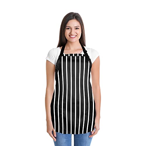 DALIX Apron Commercial Restaurant Home Bib Spun Poly Cotton Kitchen Aprons (2 Pockets) in Pinstripe Black/White - color: Pinstripe Black/White