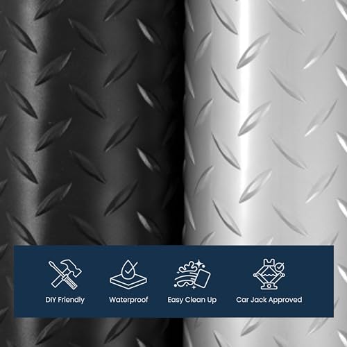 IncStores Standard Grade Nitro Garage Flooring (7.5' x 25', Diamond Stainless Steel) Roll Out Floor Protecting Mats - size: 7.5 Ft x 25 Ft