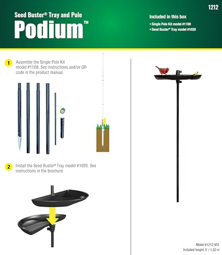 BirdsUP Bird Feeding Kit with Seed Catcher Tray and Single Pole, Reduces Fallen Seed Mess, Attracts Ground Feeding Birds, Easy to Clean Outdoor Design