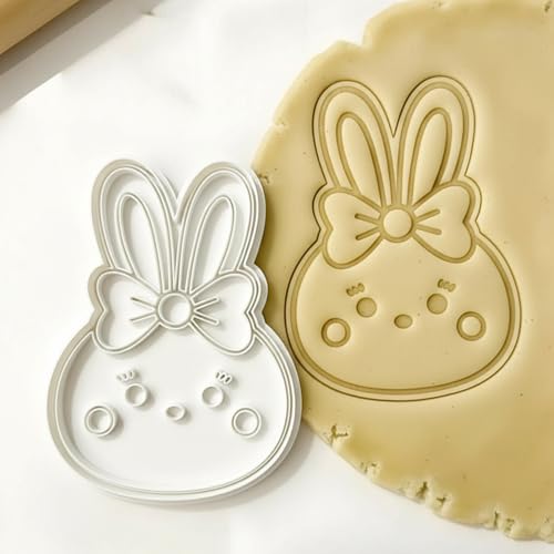 Easter Cookie Cutters Rabbit Face 3.5" with Plunger Stamps Handle Spring Holiday PLA Baking Molds Gifts Decorative Party Kitchen Cake Supplies - color: Cute Bunny Face