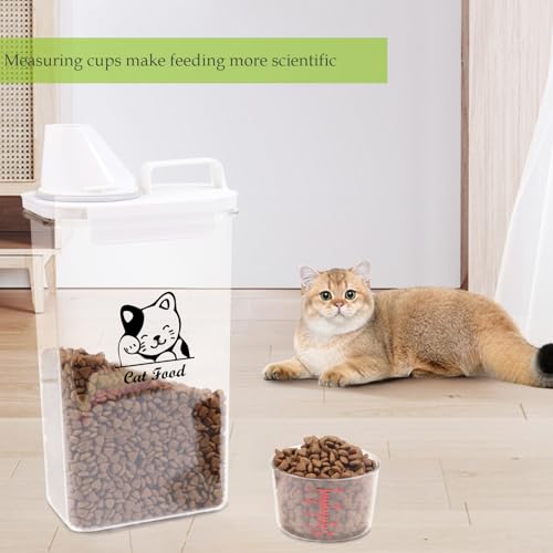 Cat Food Storage Container Small |3lb/2.5 L Clear Plastic Cat Food Treats Container Airtight with Measuring Cup|Portable Pet Food Containers Ideal for Travel| Easy Pour|BPA Free - color: Cat Food