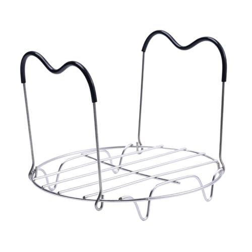 19.5cm Steamer Rack Trivet with Heat Resistant Silicone Handles | 19.5cm/7.68inch Silver Stainless Steel Steamer Rack Trivet for Lifting out Delicious Cooking, for 6, 8 Qt Pressure Cooker - color: Silver
