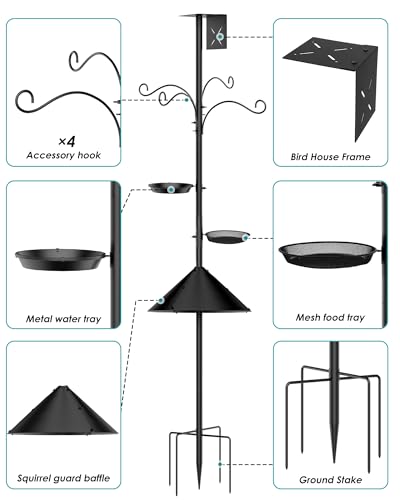 Bird Feeder Pole Squirrel Proof, 92 Inch Heavy Duty Bird Feeder Pole for Outdoor Metal Pole Birds Feeding Station for Wild Birds Watching Attracting (BirdsHouse Not Included)
