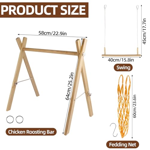 Chicken Perch & Swing Set for Coops, Wooden Roosting Bars with Feeding Net, Easy Assemble Chicken Coop Accessories for Backyard Poultry