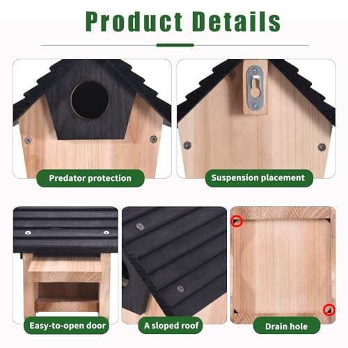 Unassembled DIY Wooden Bluebird House Kit with Predator Guard - Hanging Outdoor Wild Bird Nesting Box for Garden, Backyard, Courtyard - Attracts Bluebird, Finch, Cardinal, Wren