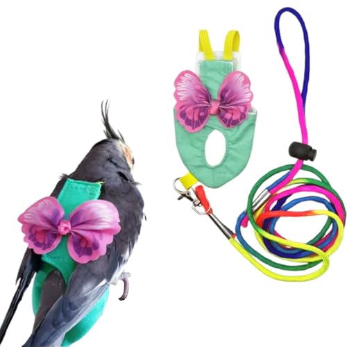 Escape-Proof Parrot Harness & Leash Set with Diaper - Adjustable Flight Suit with Bow & Safety Cord for Conures, African Grey, Parakeets, Doves (Pink-M) - size: Pink bow-M