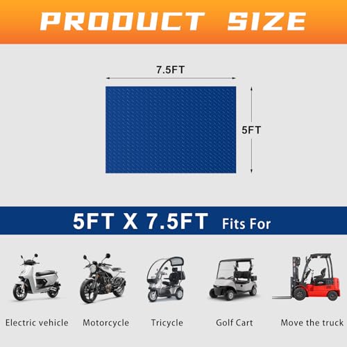 2.5mm Thickened 5Ft x 7.5Ft Garage Floor Mat Rubber Flooring Roll, Blue | 37.5sqft Diamond Plate PVC Rubber & Vinyl Flooring Roll, Non-Slip Floor Protector Mat for Garage Warehouse Basement Trailer - size: 5Ft x 7.5Ft--Blue