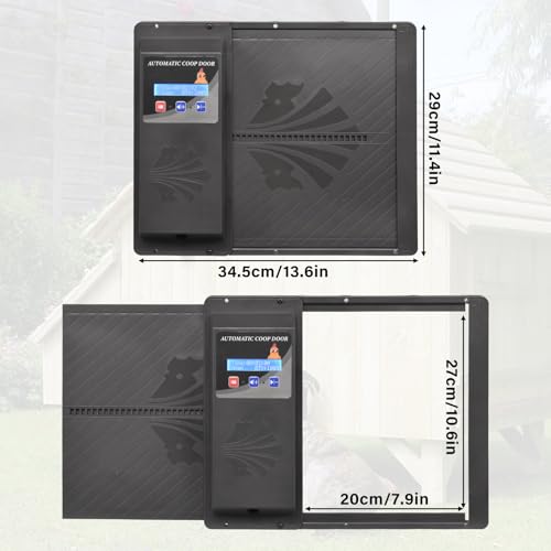 Automatic Chicken Coop Door with Timer, Side Opening Large Entry for Chickens, Battery Operated Or USB Powered, Anti-Pinch Sensor, LCD Display, Easy Installation Poultry Door - color: Black