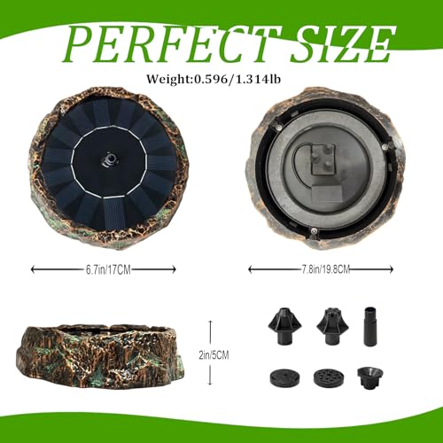 Solar Bird Bath Fountain,Premium Plastic Faux Stone Water Fountain Pump with 6 Nozzles,No Battery Water Feature for Birdbath,Garden,Patio,Small Pond Decoration 7.8" Bronze