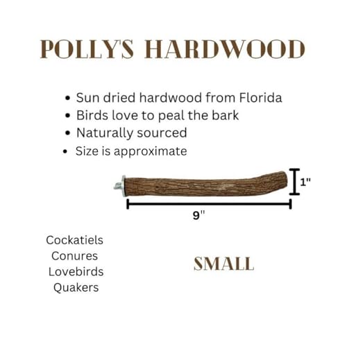 Polly's Single Bolt Hardwood Cage Perches Made in USA for Budgies, Parakeets, Cockatiels, Greys, Amazons, Blue & Gold Macaws, Cockatoos, Green Wing Macaws & Hyacinths. (Small) - size: Small