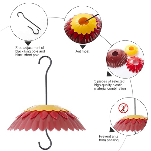 8" Weather Rain Guard Cover for Hanging Bird Feeders Ant Moat Red | Hummingbird Feeder Umbrella Dome Ballfe, Attract Wild Birds & Anti Sun/Rain/Snow/Ants 3 Adjustable Hooks, - color: Dark Red