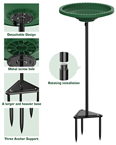 Bird Baths for Outdoors, Detachable Birdbaths for The Garden Clearance, Freestanding Bird Baths for Outdoors Heavy Duty, Bird Bath Bowl Spa & Birdfeeder with Metal Stake Stand, Circle Shape (Green) - color: Green