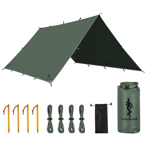 FREE SOLDIER Waterproof Camping Tarp Shelter Awning | Lightweight, Compact, Quick Setup, Waterproof Sun Shelter Campingtarp,For Backpacking, Beach, Travel and Outdoor Activities - color: Lake Green 10×10.5ft