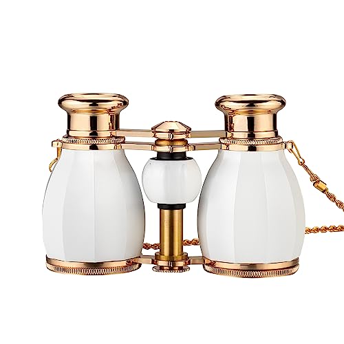 ESSLNB Opera Glasses Binoculars for Women Adults 4X30mm Theater Glasses Compact Binoculars for Theater and Concerts Antique with Case Removable Chain White - color: White