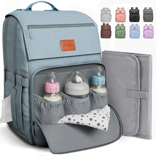 Baby Shower Gifts Diaper Bag Backpack - Large Capacity Baby Bag Backpack, Wide Opening & Easy Access Stylish Baby Diaper Bag - Waterproof, Durable, Travel-Friendly Organizer w/ Foldable Changing Pad - color: L. Light Blue, style: Classic