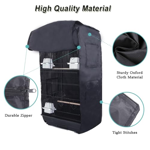 Bird Cage Cover for Night with Blackout for Parrot & Birds, Black | Universal Fit for Square Cages, Durable Washable Fabric, Blackout Birdcage Cover for Parakeets Lovebirds Budgies Macaw Conure
