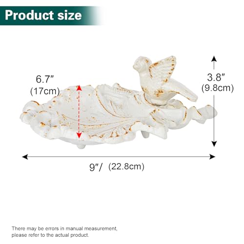 Sungmor Cast Iron Bird Feeder Dish, Rustic White Small Bird Feeding Tray | Decorative Leaf-Shaped Outdoor Bath Bowl Food Container for Garden, Patio or Yard - color: Rustic White