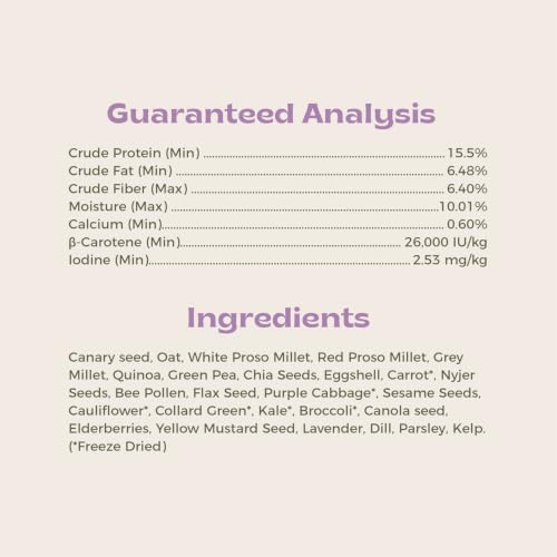 Freeze-Dried Chop & Seeds for Parakeet | Low Fat Food with Beta-Carotenoids, Calcium & Iodine | All Natural for Budgies & Small Parrots | Feather & Bone Health (2 lbs)