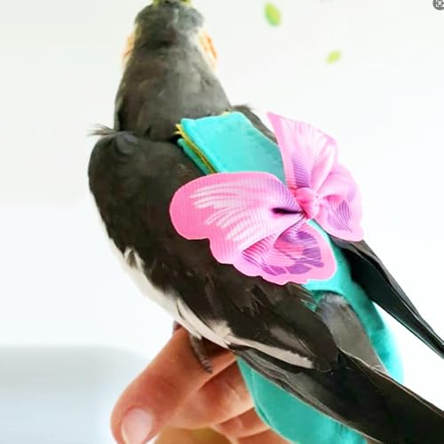 Escape-Proof Parrot Harness & Leash Set with Diaper - Adjustable Flight Suit with Bow & Safety Cord for Conures, African Grey, Parakeets, Doves (Pink-M) - size: Pink bow-M