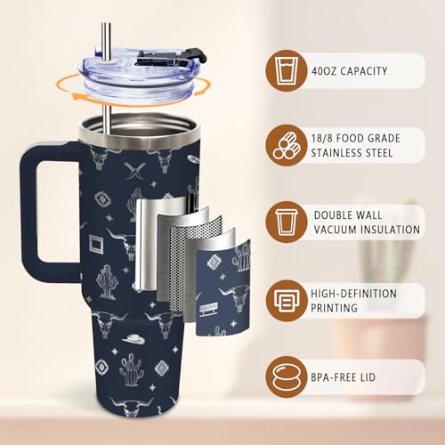 DUUV Western Cowboy Tumbler 40oz, Insulated Western Gift for Women | Engraved Sheep Head Cow Cup Gifts for Western Lovers Leakproof, Cowgirl Gift Mug, Appreciation Gifts for Girls Boy, 1 Pack - color: Western Sheephead