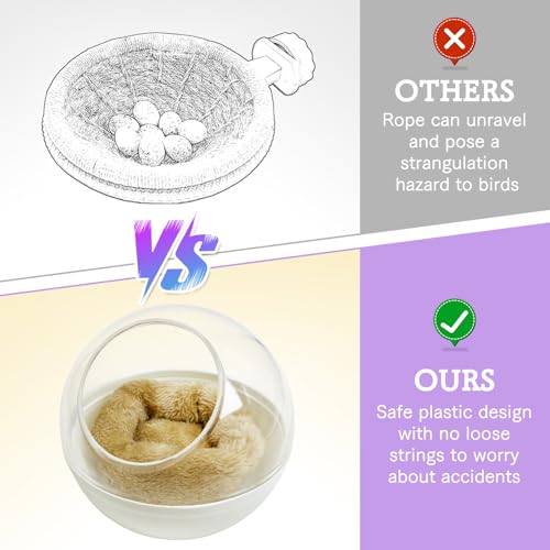kathson Plastic Bird Nest Chewproof Small Bed with mat Hanging House Hut Bird Cage Breeding Hatching Nest Washable Parakeet Nest for Parrot Budgie Love Bird Canary (White) - color: White
