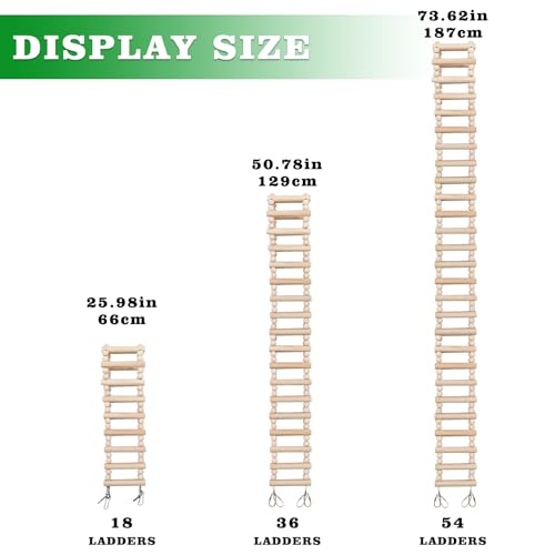 Rat Ladder Bridge Toy, Rat Climbing Toys, Natural Wooden Hamster Ladder Bridge Toy, Cage Accessories for Bird Parrot Cockatiel Sugar Gliders - 54 Steps - 74.6 x 3.14 Inch - size: 54 Steps - 74 × 3 Inch