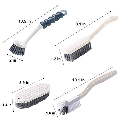 Dish Brush Set 4 Pack with Handle, Stiff Bristle Kitchen Scrub Brushes, Multi-Purpose Cleaning Brushes for Dishes, Pots, Sinks, Bottles, Grout Lines & Bathroom Surfaces