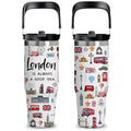 30oz London-Themed Gift Tumbler with Handle - Stainless Steel Travel Mug Featuring British Landmarks, Double Wall Thermal Cup for Tea & Coffee Lovers, Christmas Birthday Present for City Explorers - color: London1