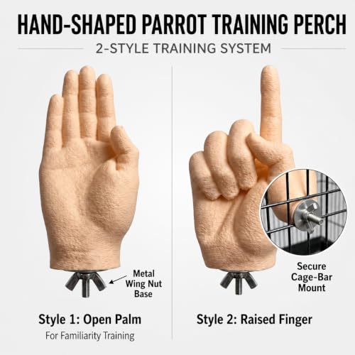 Raised Finger Hand-Shaped Parrot Perch for Bird Cage, Washable Desensitization and Step-Up Training Stand with Secure Screw Mount - size: Raised Finger