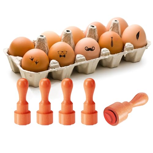 AHANDMAKER 5 Styles Novelty Egg Stamp Moustache, Glasses Tie Pattern Wooden Egg Stamps Decorative Farm Label Stamps for DIY Crafts Card Making Planner Decal Gift Egg Famers and Owners(No Ink Include) - style: Glasses