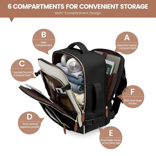 LOVEVOOK 40L Travel Backpack for Women, Carry On Backpack with 3 Packing Cubes,TSA Personal Item Travel Bag Airline Approved, Water Resistant Weekender Overnight Luggage Daypack, Fits 17.3 Inch Laptop - color: H-black-beige-brown, size: Large - 17.3 Inch