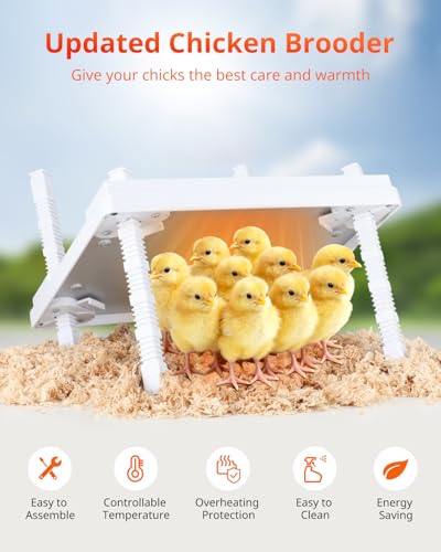 Updated 12"x12" Chick Heat Plate | Adjustable Height & Angle | 30W Lower Energy | Remote-Controlled Temp & Time | Dirt-Resistant Design | Keeps Over 20 Chicks Warm for Indoor Use