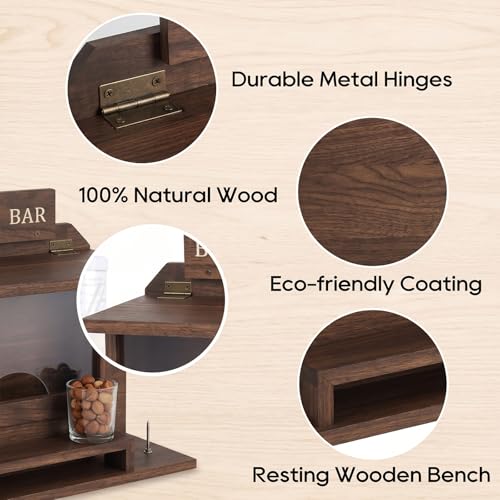 Hanging Squirrel Feeder for Outside with Picnic Table Design & Detachable Water Bottle - Funny Squirrel Picnic Table, Wooden Chipmunk Feeder for Backyard, Garden, Patio - No Assembly Required - Walnut