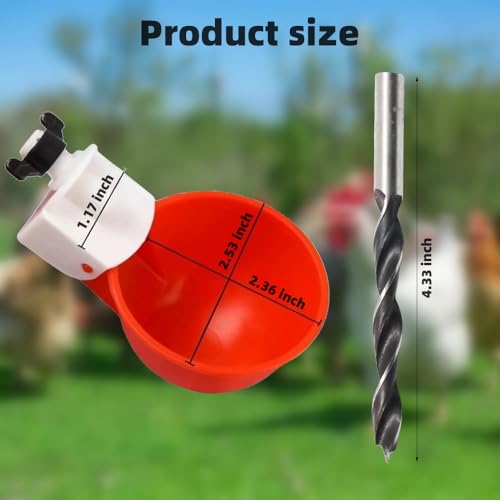 Chicken Waterer Cups, 12 Packs Poultry Water Feeder with Drill, Large Poultry Waterer Automatic Waterer for Chicken Coop, Duck, Chicks, Goose, Turkey, Bunny, Bird (Red, 12 Pack) - size: 12 Pack