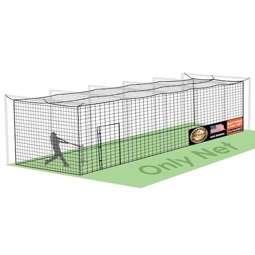 ORIENGEAR Baseball Batting Cage Nets, ONLY NET, 70'L/55'L/35'L/20'L Baseball and Softball Cage Netting, 1.88" #45 Mesh, Professional Fully Enclosed PE Hitting Cage Net with Door, Without Poles - size: 55'*12'*12'