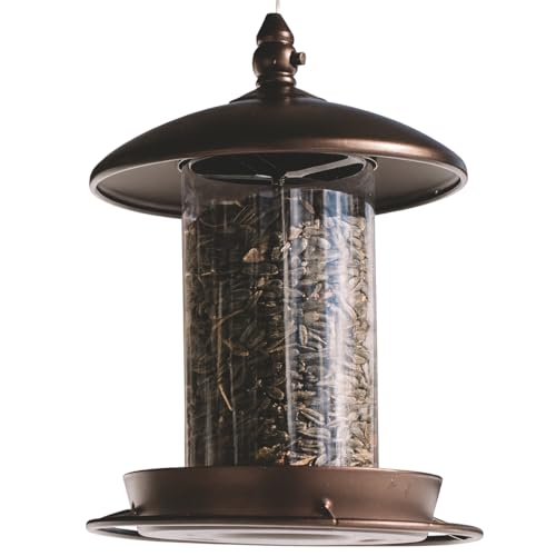 Metal Bird Feeder for Outside Hanging,Wild Bird Feeders for Cardinal, Large Roof and Tray - 6 Port - color: Chestnut Brown