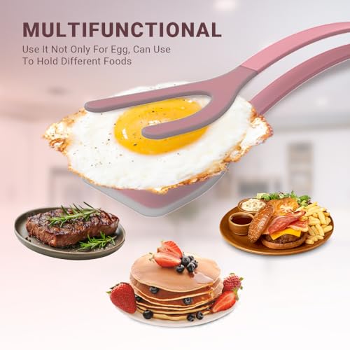 Silicone Egg Flipper Spatula Tongs (Set of 1) – Non-Stick 2-in-1 Grip & Flip Kitchen Tongs for Pancakes, Fish, Eggs, and More – Heat Resistant Cooking Tool (Pink) - color: Pink