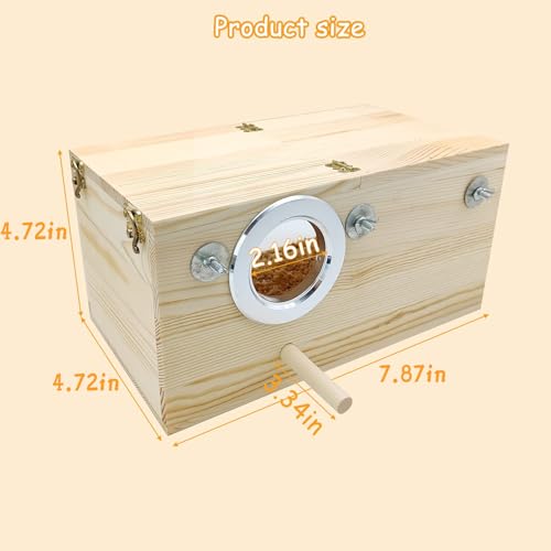 PINVNBY Large Natural Wood Parakeet Nesting Box Budgie Breeding Box Acrylic Bird Nest for Cage Transparent Panoramic for Birds, Parrots, Cockatiels, Lovebirds, Canaries (S: 7.87 x 4.72 x 4.72 inch) - size: S: 7.87 x 4.72 x 4.72 inch