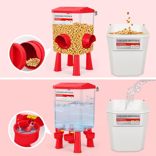 Chicken Feeder and Waterer Set, Chicken Coop Accessories with Hanging Chicken Feeder and Hanging Chicken Waterer Kit No Waste, 2 Gallon/18 Pounds, Red - color: Red, size: 8KG