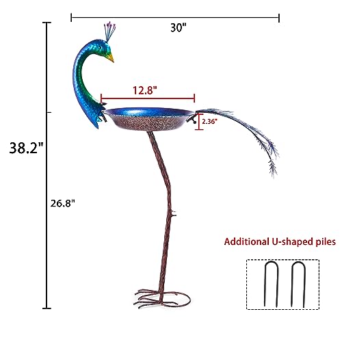 12.8" W*38.2" H Peacock Bird Bath,Metal Bird Bath Bowl,Outdoor Bird Bath | Bird Baths for Outdoors, Metal Bird Feeder Seed Trayr,Garden Lawn Yard Decor - color: multicolor-B