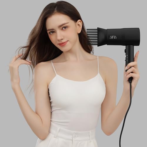 AINA Hair Dryer with Diffuser,Comb Full-Featured Blow Dryer 110V(Black) | 3 Heat/2 Speed;Cold shut button;Lightweight;Compact Size;High Temp;Low Airflow;Same Results;Less Expense - color: Vader Black, size: 4 Piece